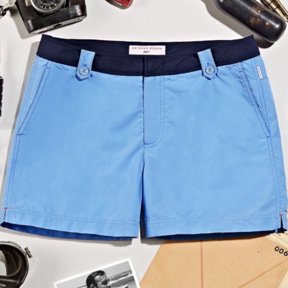 007 Thunderball Orlebar Brown Blue Swim Shorts with Navy Waistband